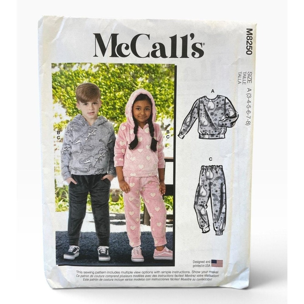 McCall's M8250 Children's Hoodie Sweatshirt Joggers Pants Sizes 3-8 Easy Uncut